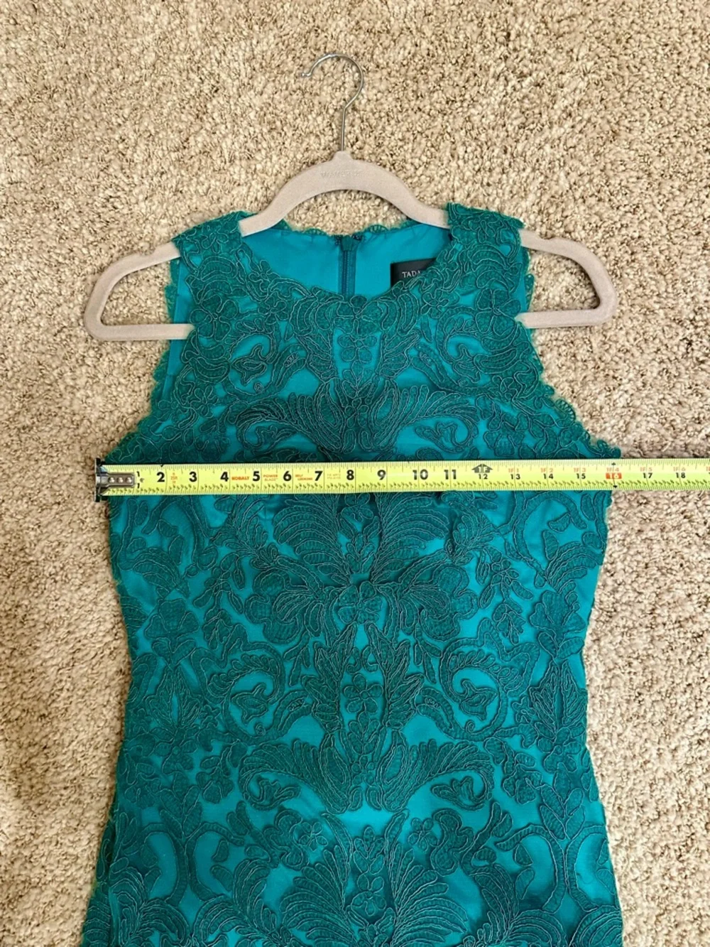NWT Tadashi Shoji Emerald Lace Sleeveless Mini Dress - Picture 9 of 12